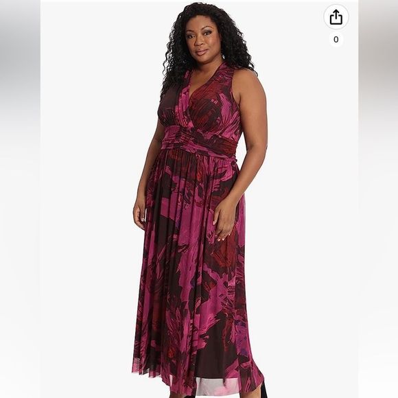 NEW London Times Floral Halter Ruched Waist Sleeveless Maxi Dress | Size 20W - Picture 2 of 11